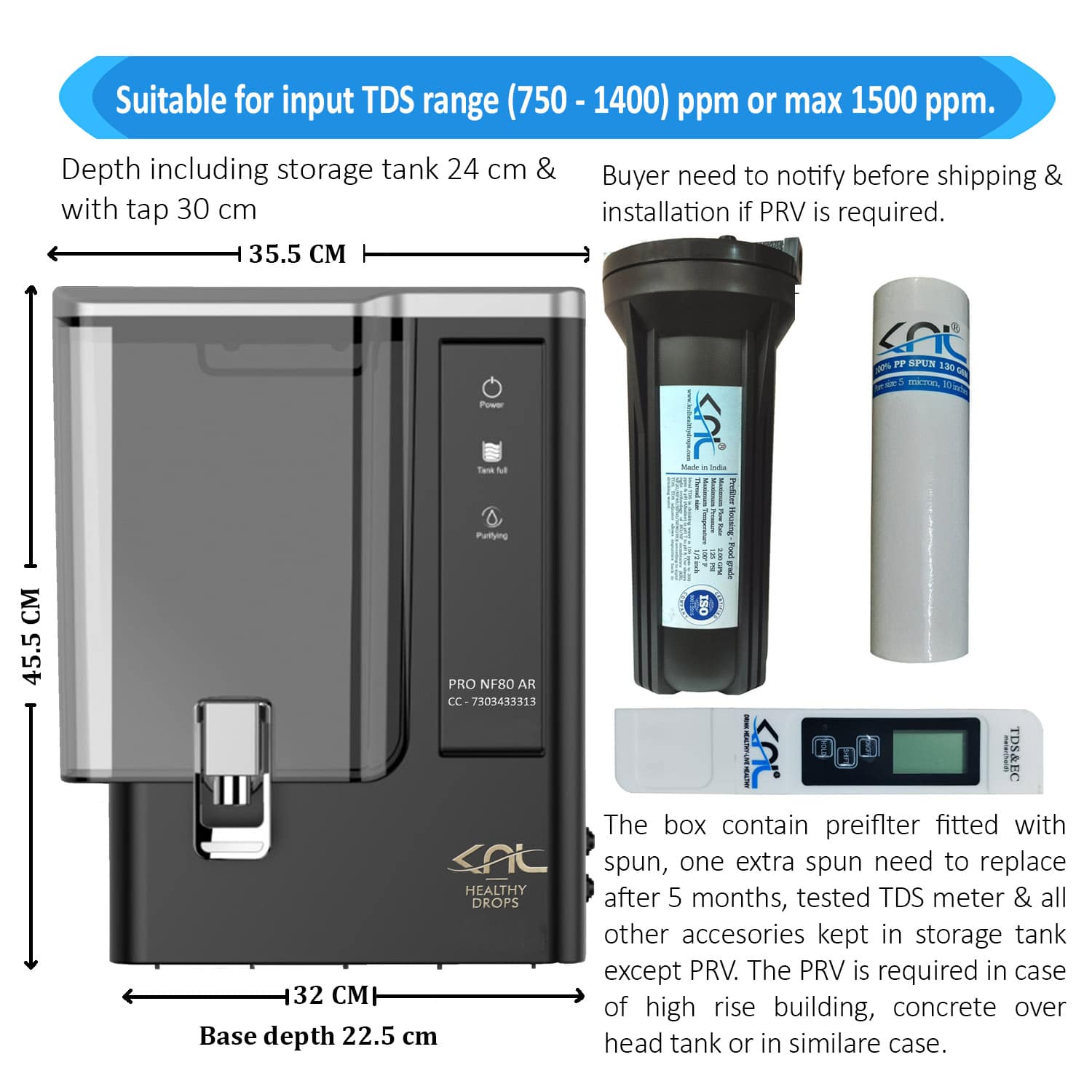 KNL PRO RO AR SS UV (Alkaline Regulator) - RO water filter black for TDS (1400-3000)ppm - Image 2