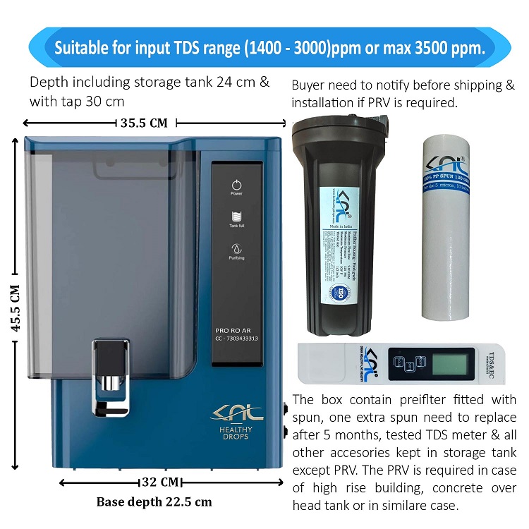 KNL PRO RO AR SS UV (Alkaline Regulator) - RO water filter Blue for TDS (1400-3000)ppm - Image 2