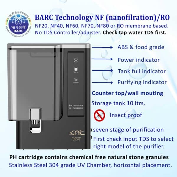 KNL PRO NF20 AR SS UV, with pH Regulator, NF water purifier black - Image 3
