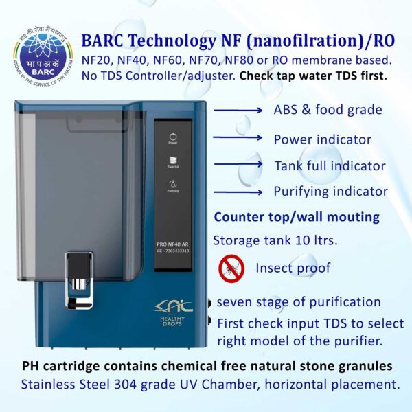 KNL PRO NF40 AR SS UV, with pH Regulator, NF water purifier Blue & Black - Image 3