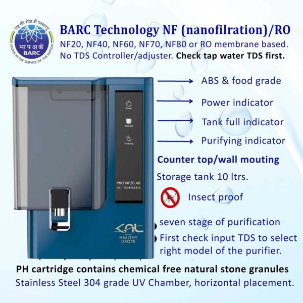 KNL PRO NF20 AR SS UV, with pH Regulator, NF water purifier Blue & Black, transparent storage tank 10 ltrs. - Image 3