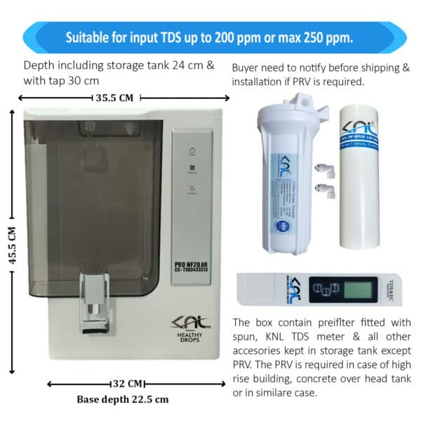 KNL PRO NF20 AR SS UV, with pH Regulator, NF water purifier white & Black - Image 2