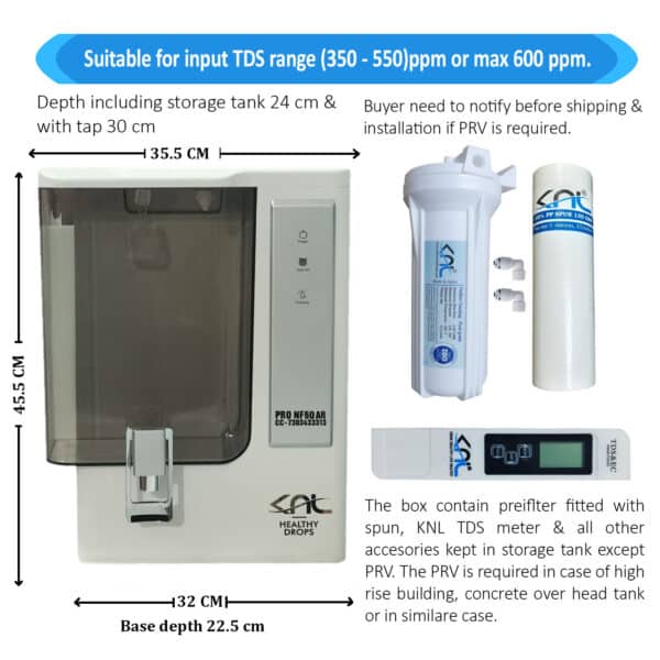 KNL PRO NF60 AR SS UV, with pH Regulator, NF water purifier white & Black - Image 2