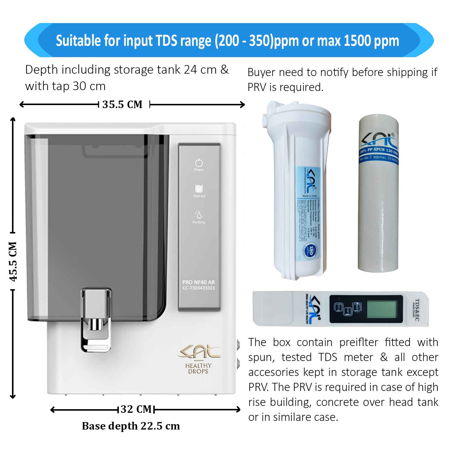 KNL PRO NF40 AR SS UV, with pH Regulator, NF water purifier white & Black - Image 2