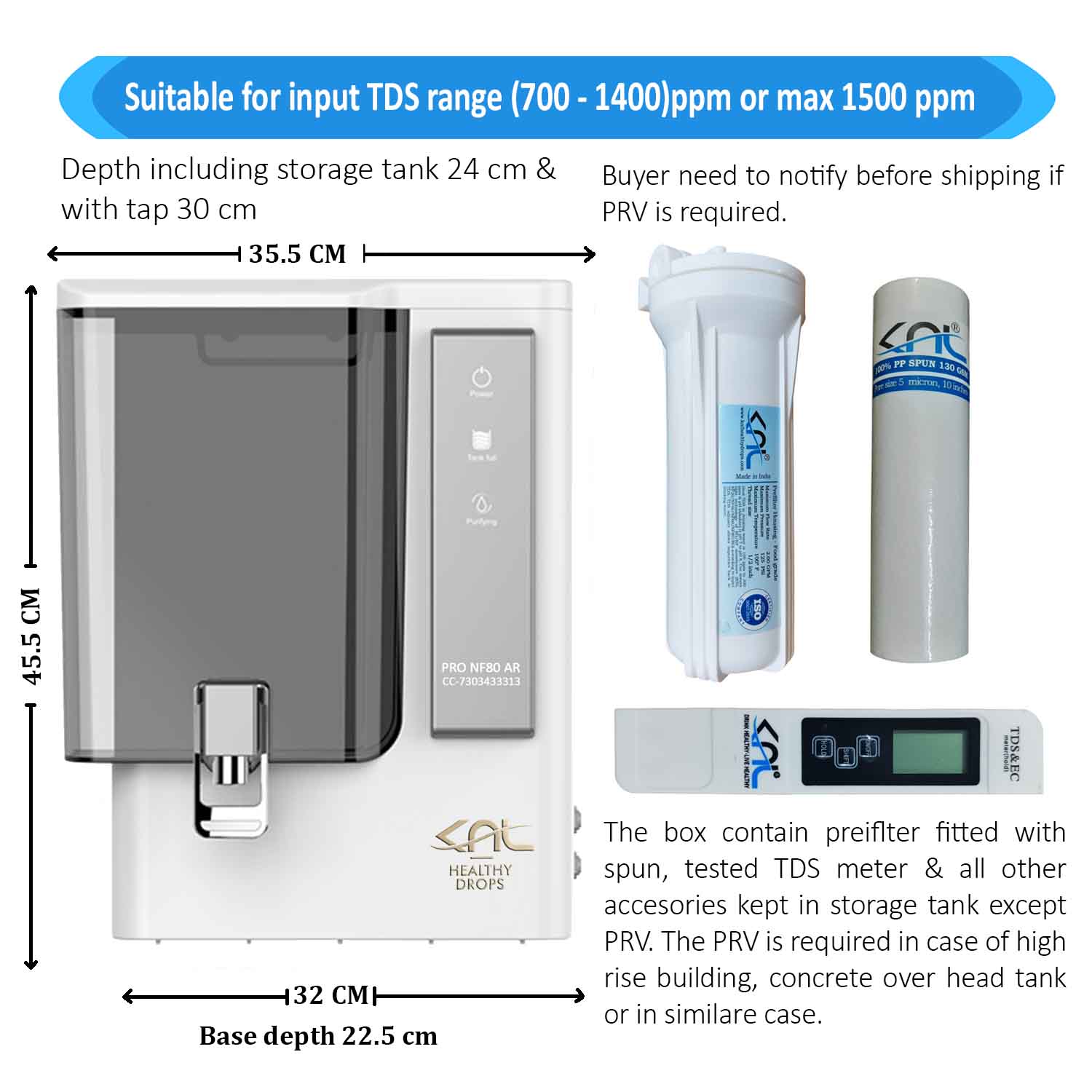 KNL PRO NF80 AR SS UV - with pH Regulator, NF water purifier white & Black - Image 2