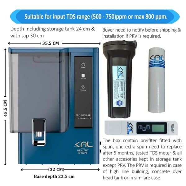 KNL PRO NF70 AR SS UV - with pH Regulator, NF water purifier Blue & Black - Image 2