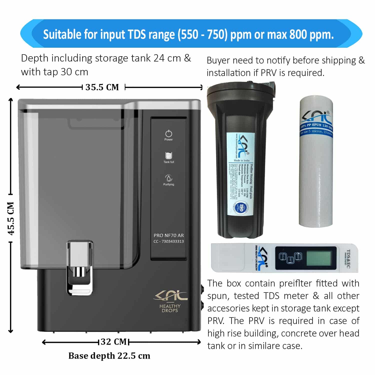 KNL PRO NF70 AR SS UV - with pH Regulator, NF water purifier White & Black - Image 2