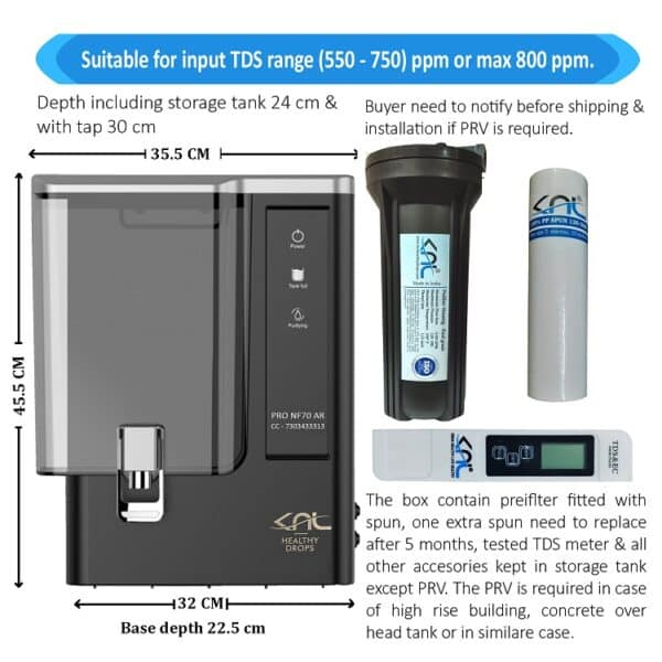 KNL PRO NF70 AR SS UV - with pH Regulator, NF water purifier White & Black - Image 2