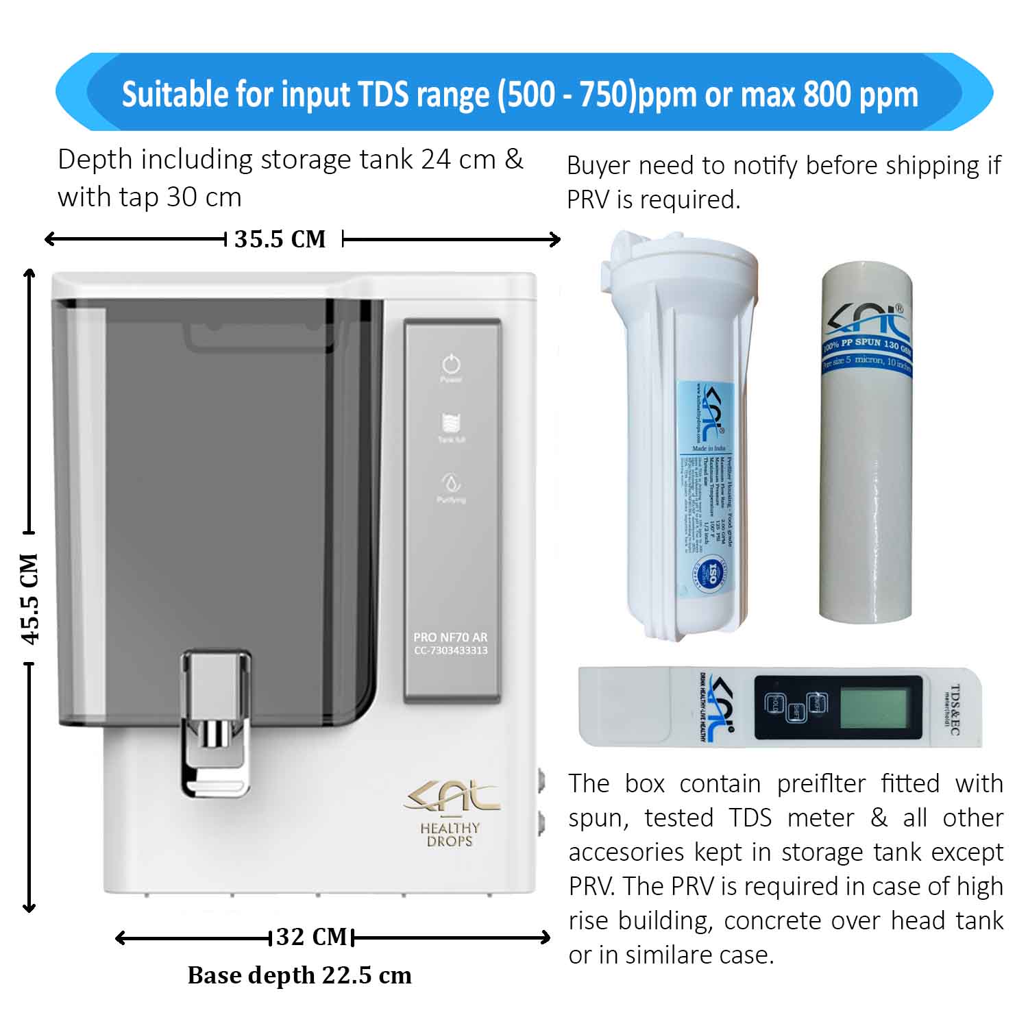 KNL PRO NF70 AR SS UV - with pH Regulator, NF water purifier White & Black - Image 2