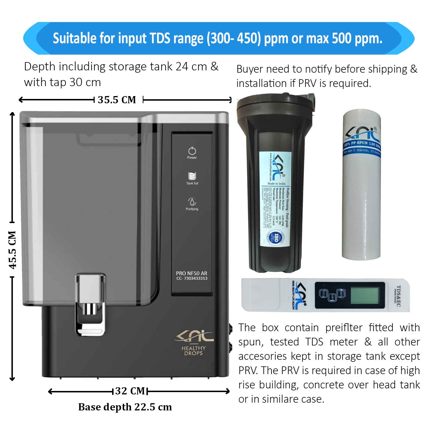 KNL PRO NF50 AR SS UV, with Alkaline Regulator, NF water purifier Black - Image 2