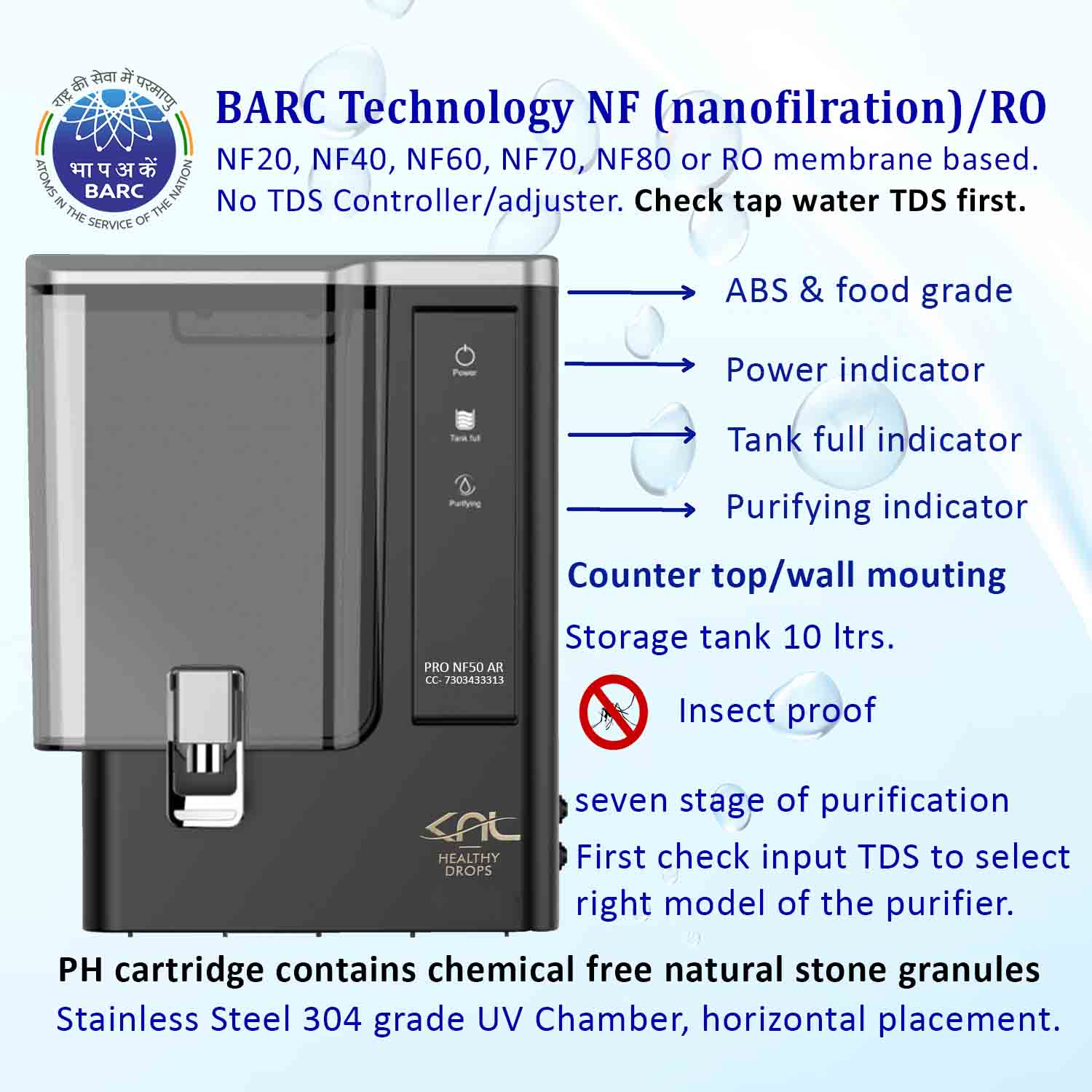 KNL PRO NF50 AR SS UV, with Alkaline Regulator, NF water purifier Black - Image 3